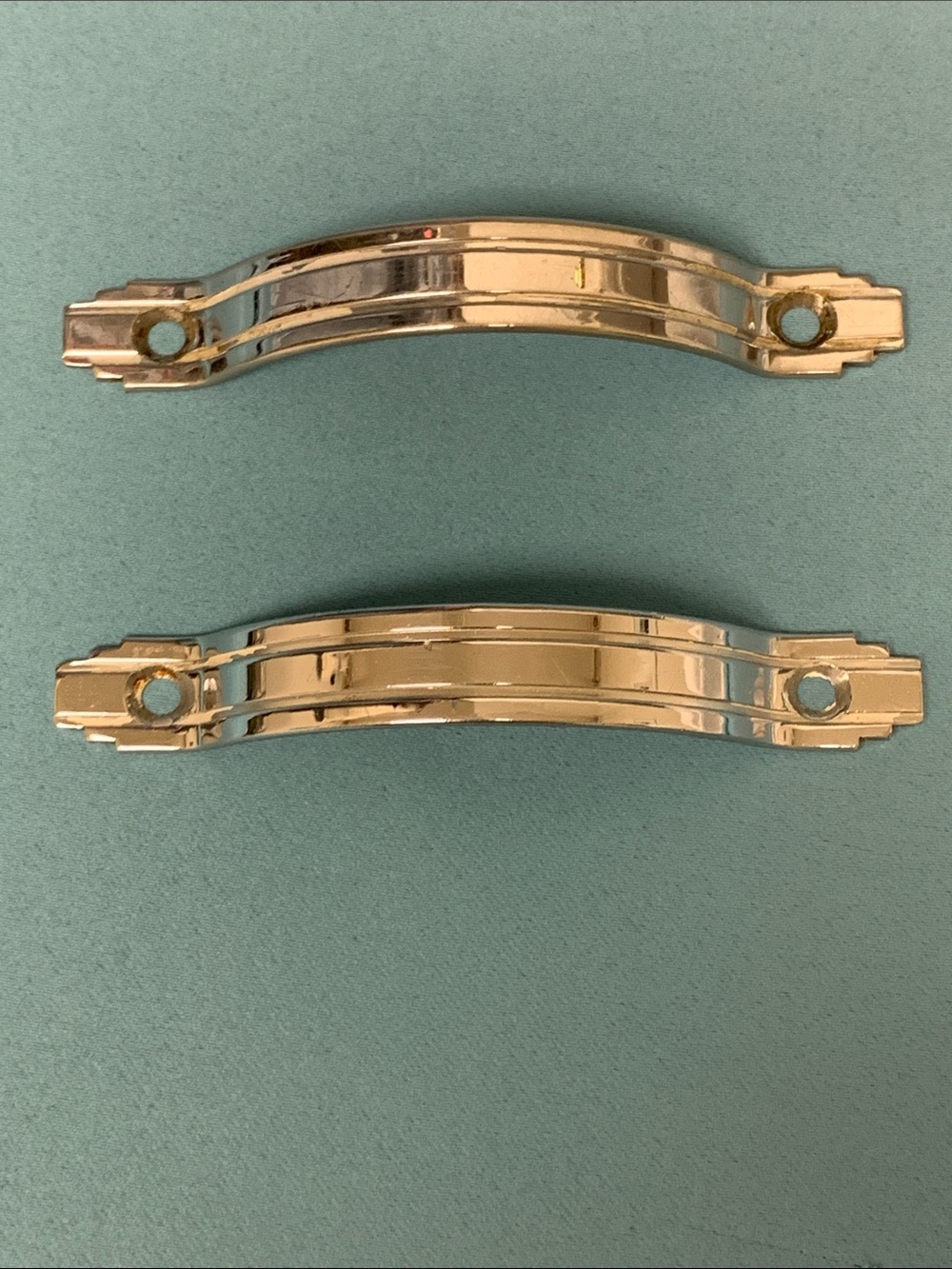 Chrome Art Deco Cabinet Drawer Pulls 1940's Double Lines Set of 2